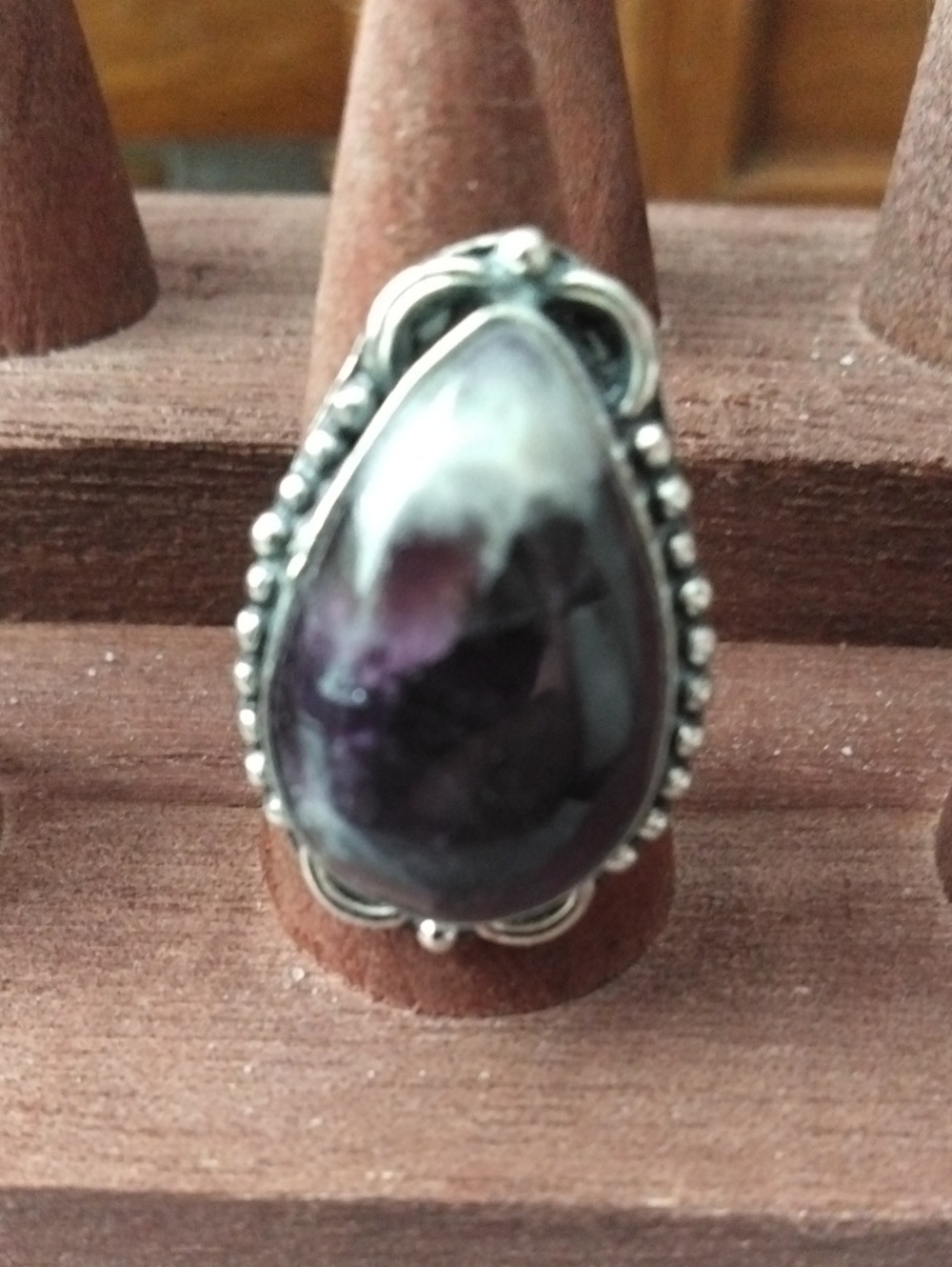 Sterling Silver Teardrop Amethyst Rough Stone Ring